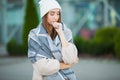 Woman stress. Beautiful sad desperate woman in winter coat suffering depression Royalty Free Stock Photo