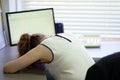 Woman in stress in front of computer Royalty Free Stock Photo