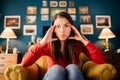 Woman stressing,overthinking events alone at home.Concentration problems.Brain/cognitive/neurological activity stimulation. Royalty Free Stock Photo