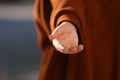 Woman stretching hand for handshake outdoors, closeup Royalty Free Stock Photo