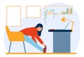 Woman stretching on workplace. Working person workout icon