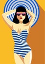 Woman in a striped bathing suit. Vector illustration Royalty Free Stock Photo