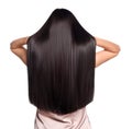 Woman with strong healthy hair on white background, back view Royalty Free Stock Photo