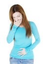 Woman with strong pain of stomach and nausea