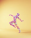 Woman Strong 1980s Abstract Fashion Model Skipping Dance Pose Pink Blue Purple Pixel Art Cube Block Voxels Royalty Free Stock Photo