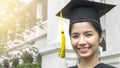 Woman student smiles and feel happy in graduation gowns and cap Royalty Free Stock Photo