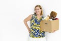 Woman Studio Portrait Casual Carrying a Box Isolated Royalty Free Stock Photo