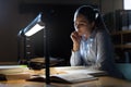 Woman studying late at night