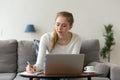 Woman studying learning or working at home Royalty Free Stock Photo