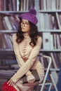 Asian student reading book in the library Royalty Free Stock Photo