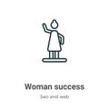 Woman success outline vector icon. Thin line black woman success icon, flat vector simple element illustration from editable seo Royalty Free Stock Photo