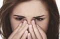 Woman suffer becouse of sinusitis.