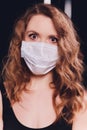 Woman suffer from cough with face mask protection. Royalty Free Stock Photo