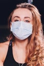 Woman suffer from cough with face mask protection. Royalty Free Stock Photo