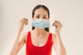 Woman suffer from cough with face mask protection Royalty Free Stock Photo