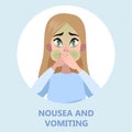 Woman suffer from nausea. Symptom of disease Royalty Free Stock Photo