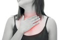 Woman suffering from acid reflux or heartburn