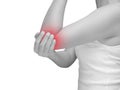 Woman suffering from elbow pain, joint pains. mono tone highlight