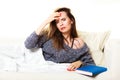 Woman suffering from head pain taking power nap