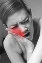 Woman suffering from jaw pain, toothache, tooth sensitivity Royalty Free Stock Photo