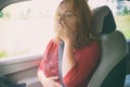 Woman suffering from motion sickness Royalty Free Stock Photo