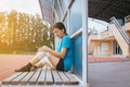 Woman suffering from pain in leg injury after sport exercise running jogging and workout outdoor Royalty Free Stock Photo