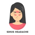 Woman suffering from the sinus headache. Nasal infection