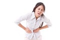 Woman suffering from stomach pain, menstruation cramp