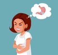 Woman Suffering a Stomachache Vector Illustration