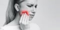 Woman suffering from strong tooth pain, panorama Royalty Free Stock Photo