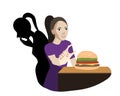 Woman suffers from bulimia. She couldn`t resist a temptation for burger