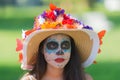 Woman with sugar skull makeup during Day of the Dead Royalty Free Stock Photo