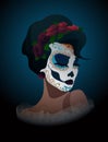 Woman with sugar skull makeup and wreath of roses Royalty Free Stock Photo