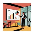 Woman in suit presents data charts on screen in office presentation Royalty Free Stock Photo