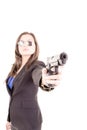 Woman in suit and sunglasses holding a gun Royalty Free Stock Photo