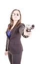 Woman in suit and sunglasses holding a gun Royalty Free Stock Photo