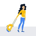 A woman with a suitcase at the airport. Girl traveler