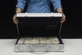 Woman With Suitcase Full Of Dollars