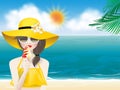 Woman in summer beach with sweet ice cream cone Royalty Free Stock Photo