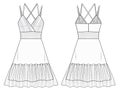 Woman summer Dress fashion flat design CAD. Girl Dress with shoulder straps technical drawing template. Dress with front, back
