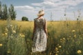 Woman summer dress field. Generate Ai Royalty Free Stock Photo