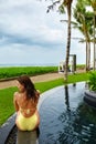 Woman Summer Fashion. Girl Sunbathing By Swimming Pool. Beauty Royalty Free Stock Photo