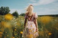 Woman summer field. Generate Ai Royalty Free Stock Photo