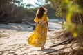 woman person attractive sea summer beach lifestyle hippie dress fashion beautiful. Generative AI. Royalty Free Stock Photo