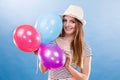 Woman summer joyful girl with colorful balloons Royalty Free Stock Photo