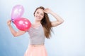 Woman summer joyful girl with colorful balloons Royalty Free Stock Photo