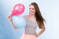 Woman summer joyful girl with colorful balloons Royalty Free Stock Photo