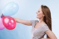 Woman summer joyful girl with colorful balloons Royalty Free Stock Photo