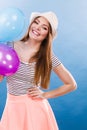 Woman summer joyful girl with colorful balloons Royalty Free Stock Photo