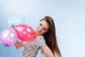 Woman summer joyful girl with colorful balloons Royalty Free Stock Photo